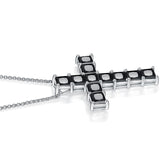 1.0 Carat Princess Cut Black Moissanite Cross Silver Necklace